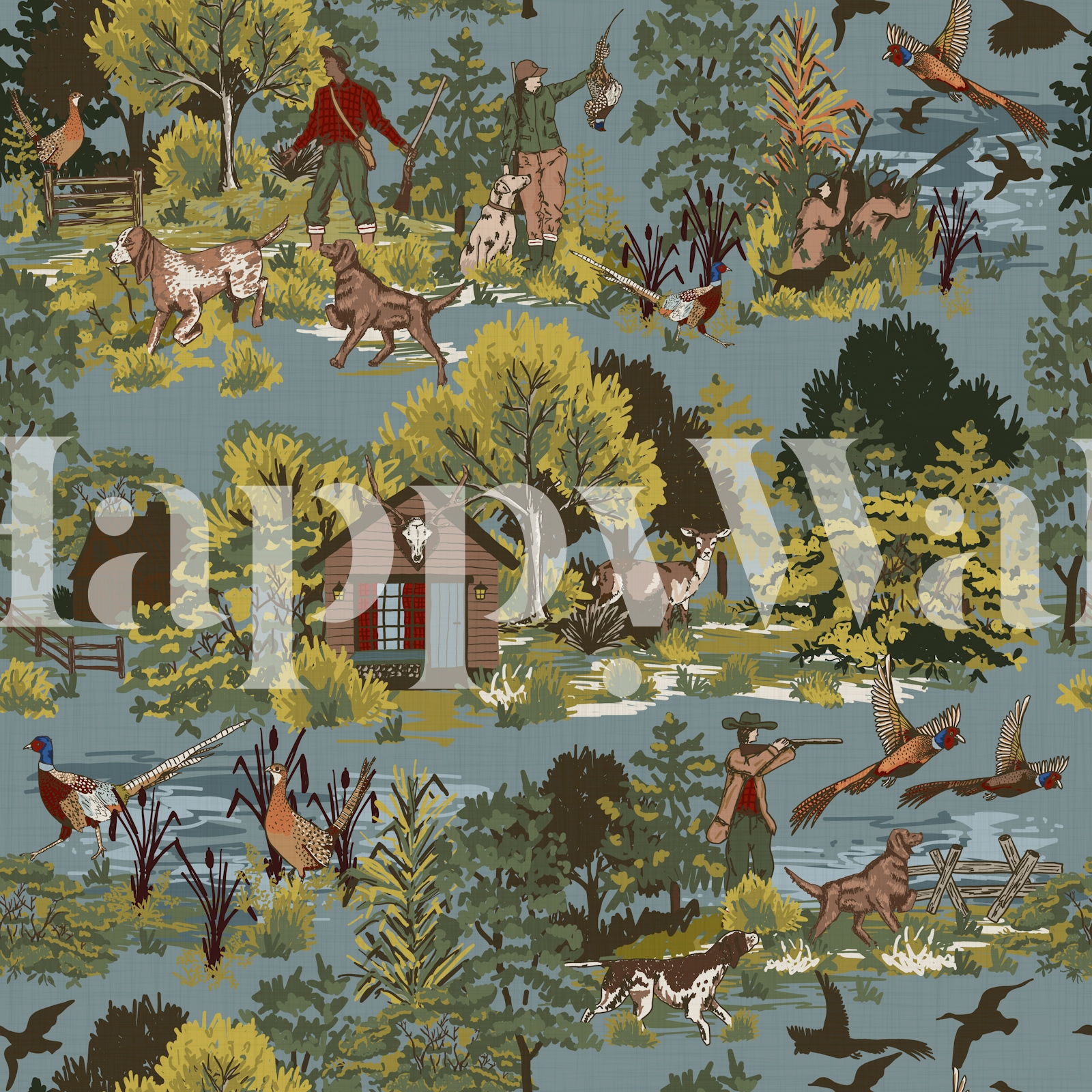 Rustic Hunting Cabin Forest Landscape Wallpaper