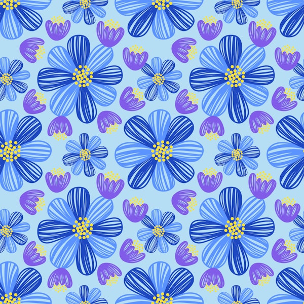 Retro Blue Violet Flower Meadow