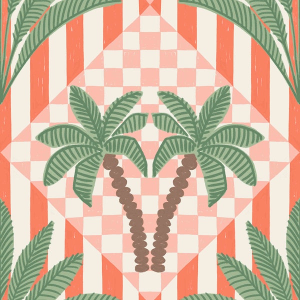 Retro Palm Checkered Pink Coral