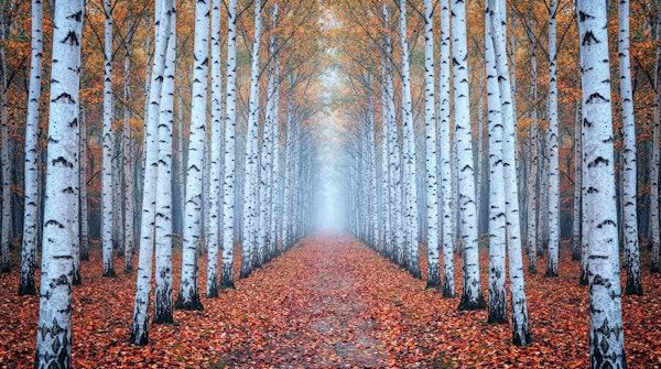 Misty Autumn Birch Lane