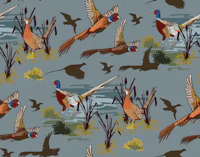 Rustic Pheasant Bird Silhouettes Blue tapet
