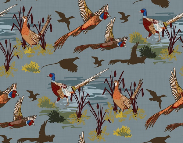 Rustic Pheasant Bird Silhouettes Blue