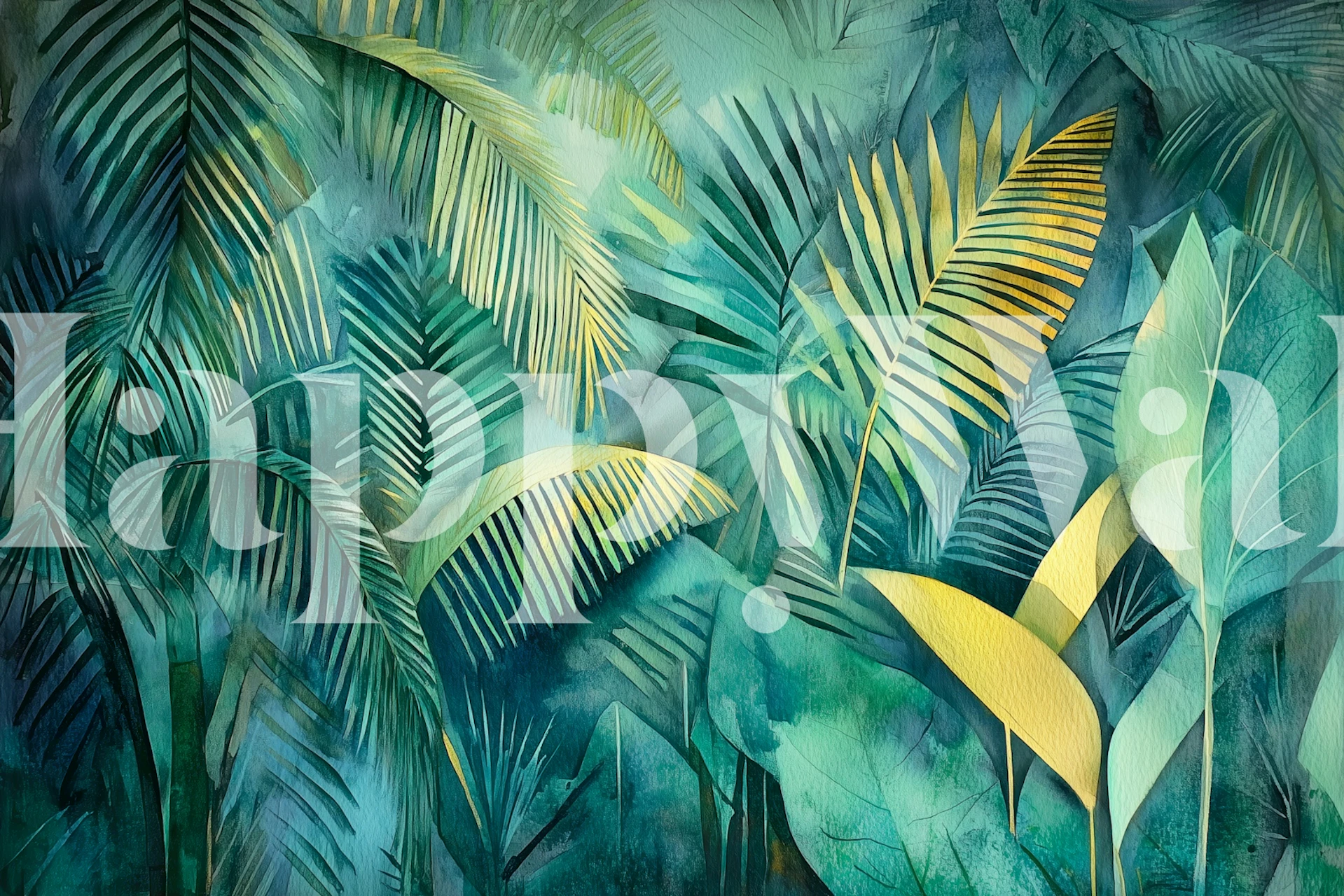 Teal Jungle Palm Fronds tapet i et rum
