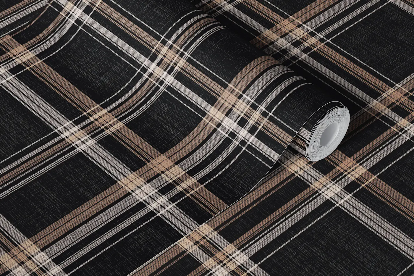 Rustic Black Beige Tartan wallpaper roll