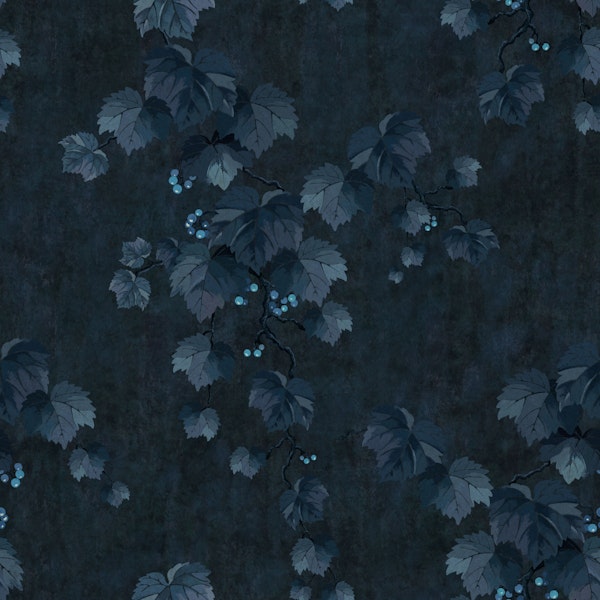 Dark Botanical Grapevine Leaves - Indigo Blue