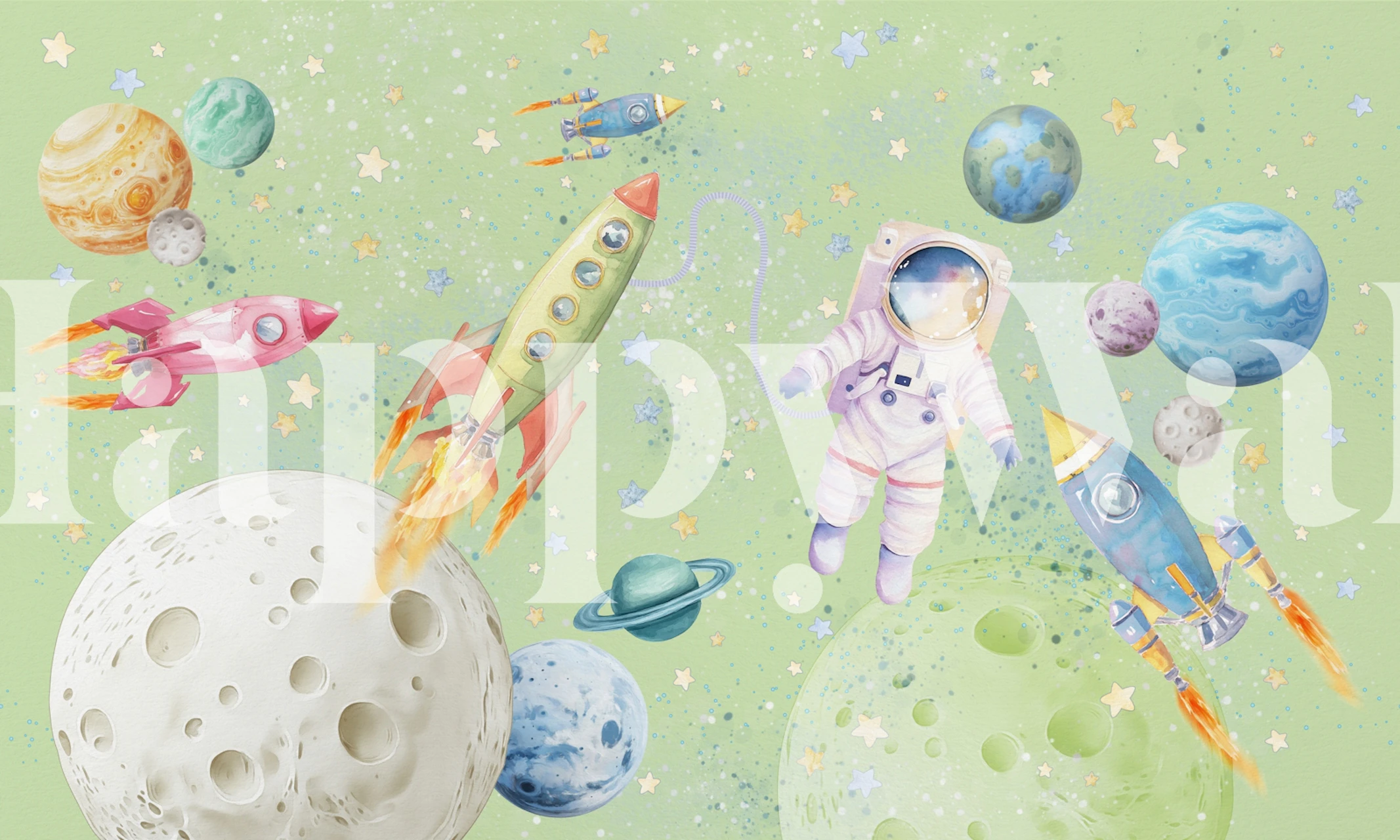 Dreamy Adventure wallpaper featuring rockets and astronauts