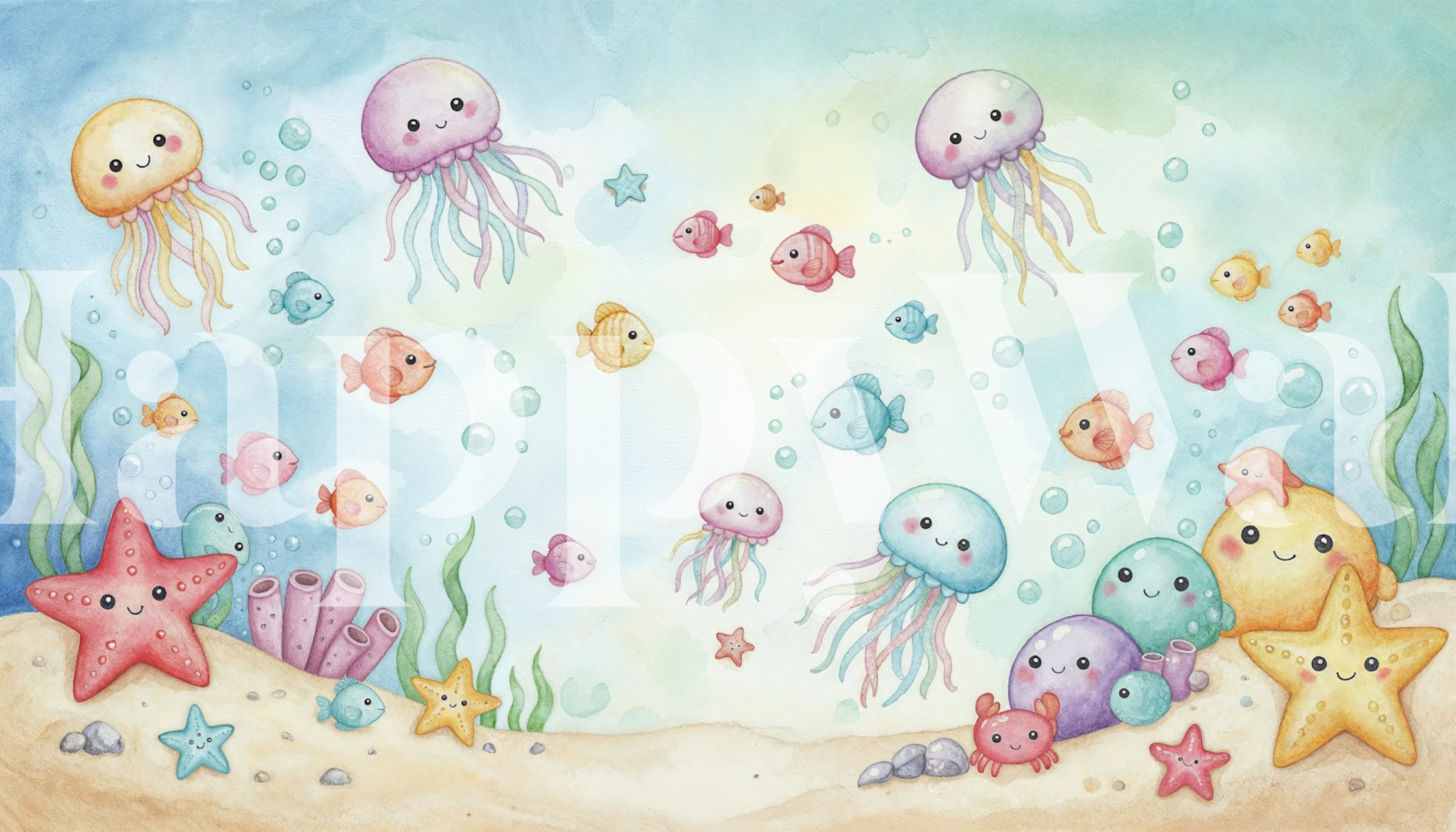 Kawaii Ocean Friends wallpaper in a room