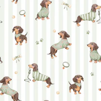Doxie Pups - olive stripes dachshund behang