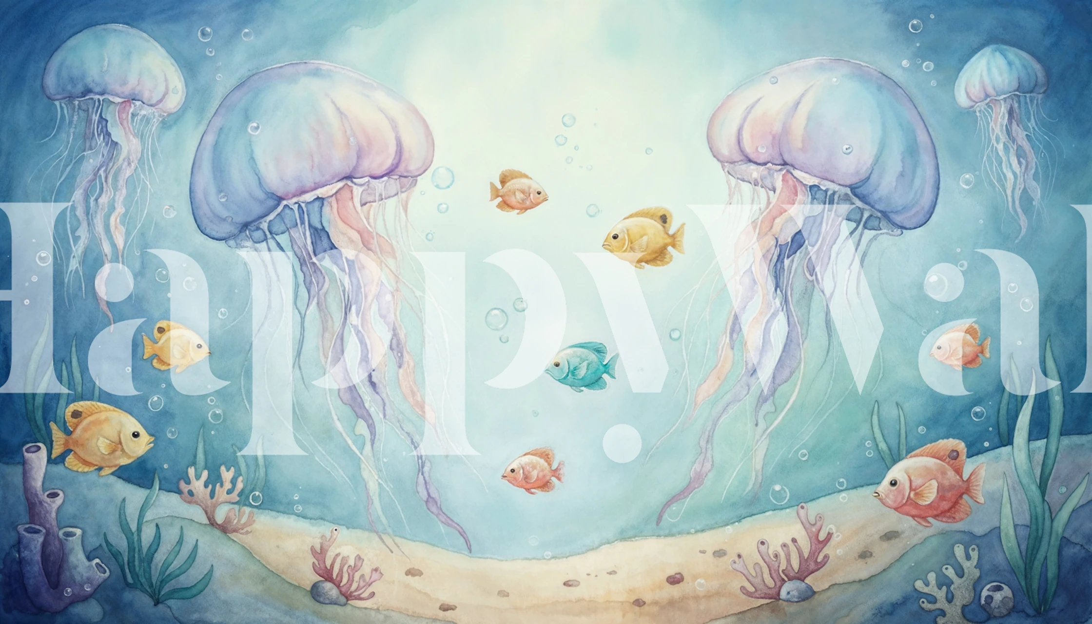 Pastel jellyfish wallpaper in a room