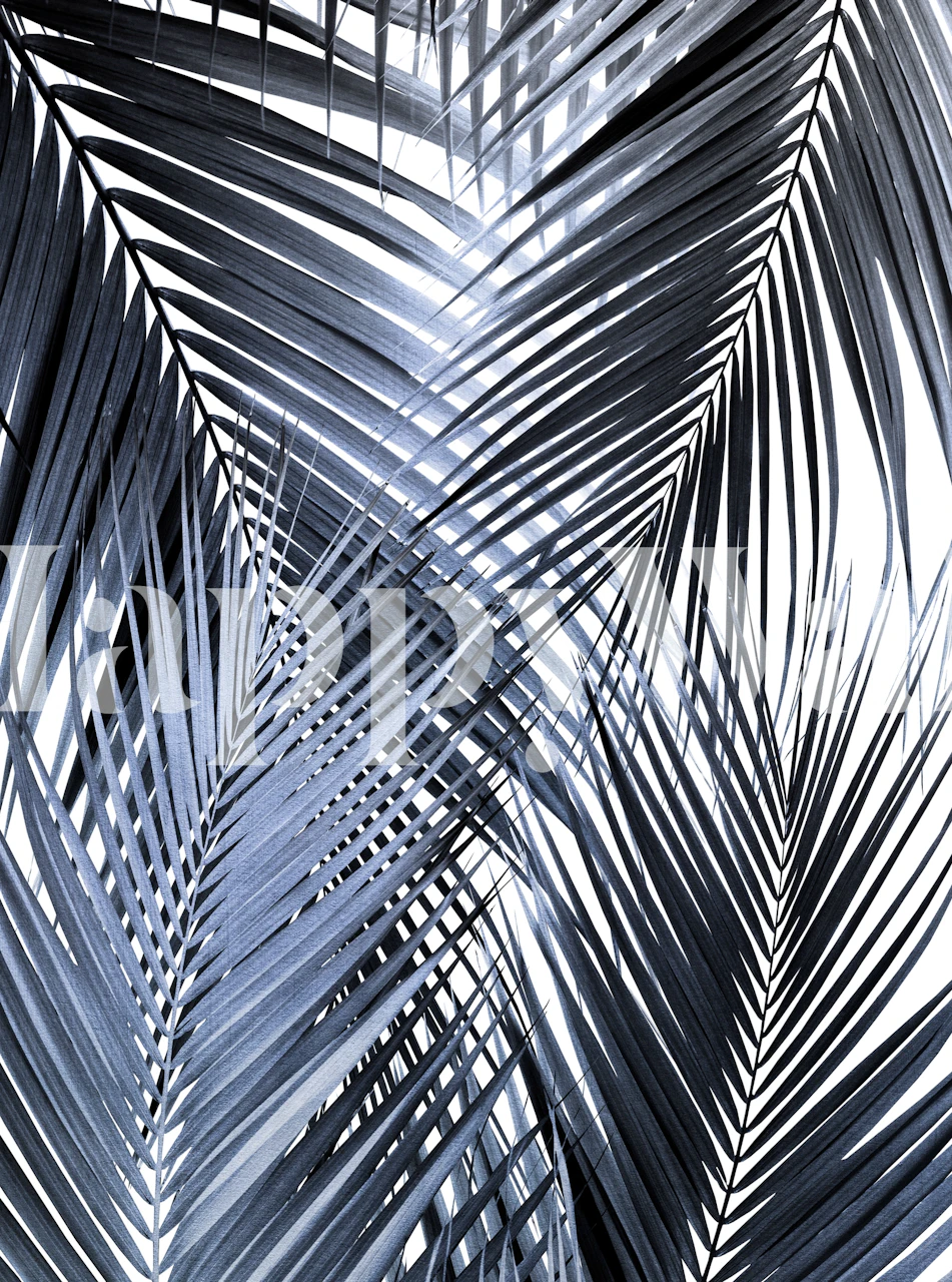 Blue black palm leaves wallpaper design