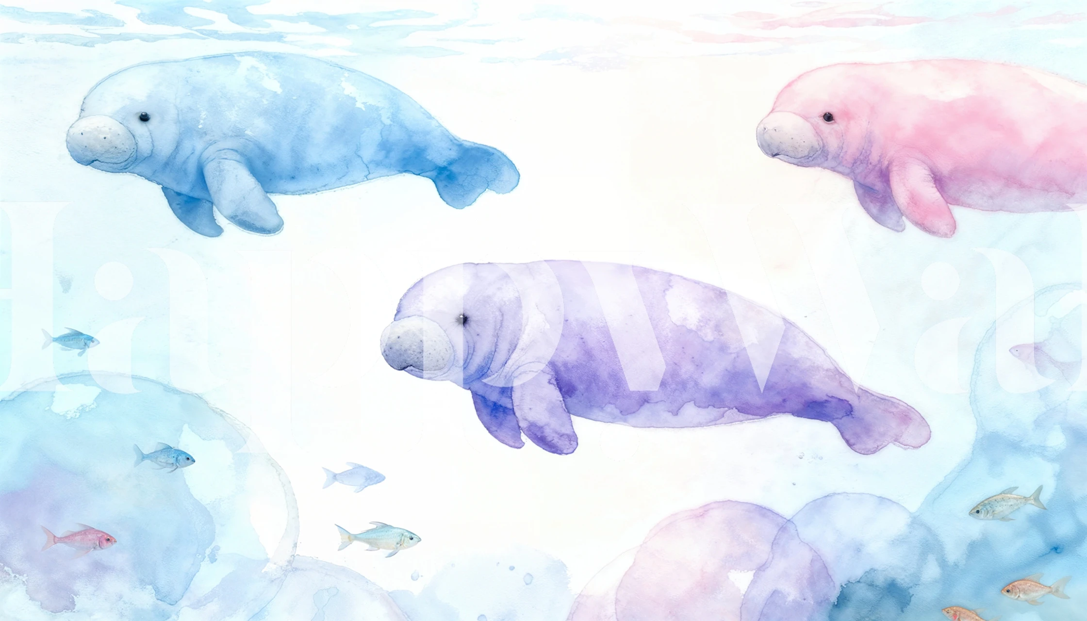 Pastel Manatee Trio tapet i ett rum
