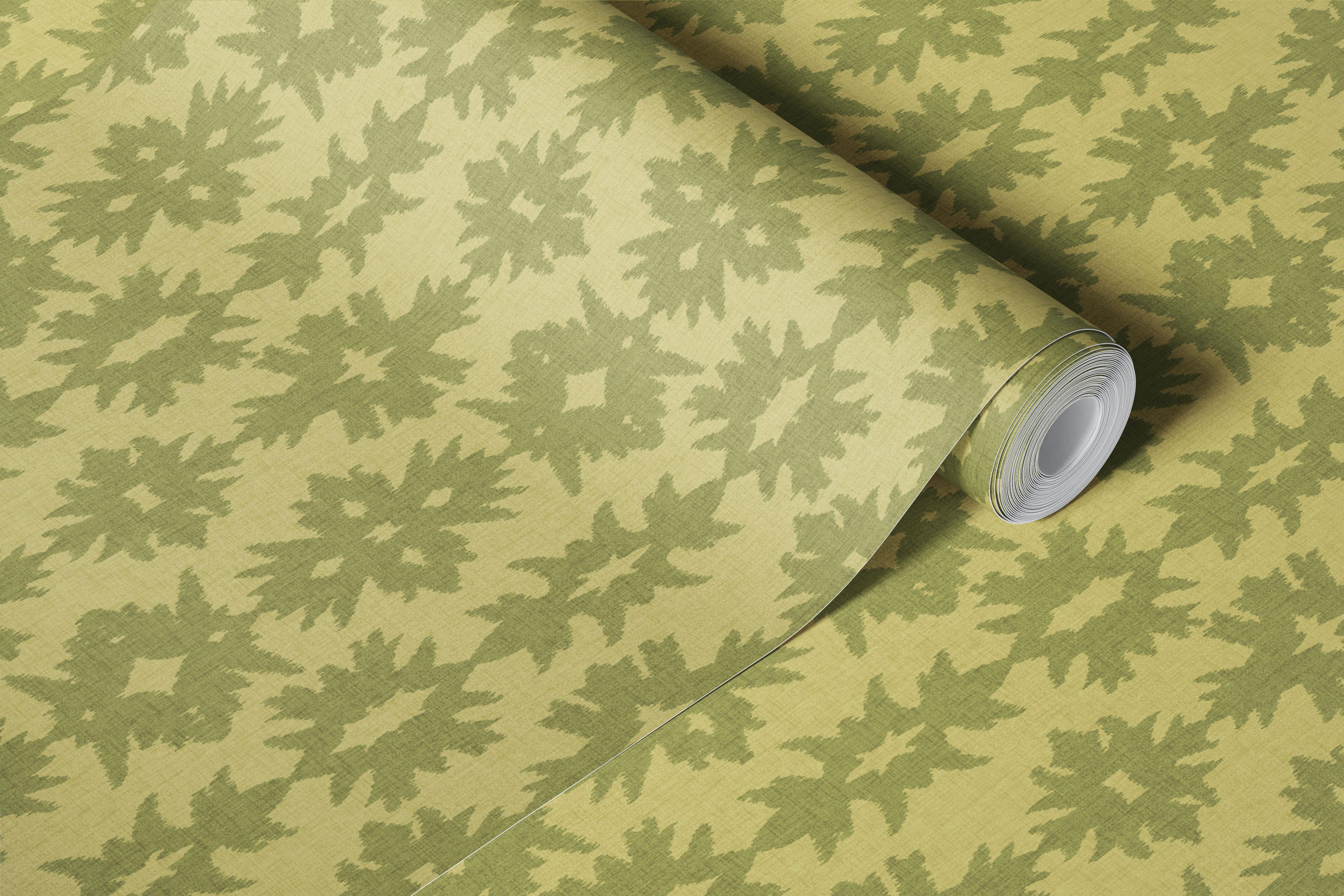 Boho ikat vintage groene behang in een kamer