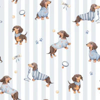 Doxie Pups - blue stripes dachshund behang
