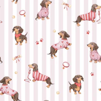 Doxie Pups - pink stripes behang