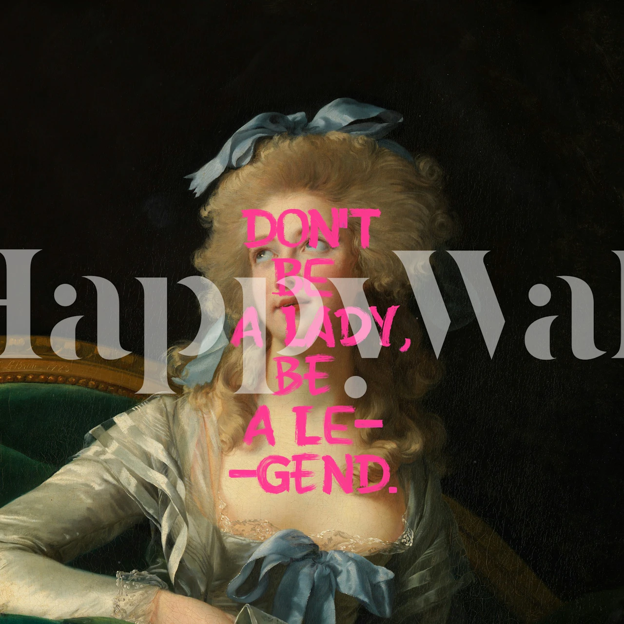 Feminist slogan wallpaper with classical lady design