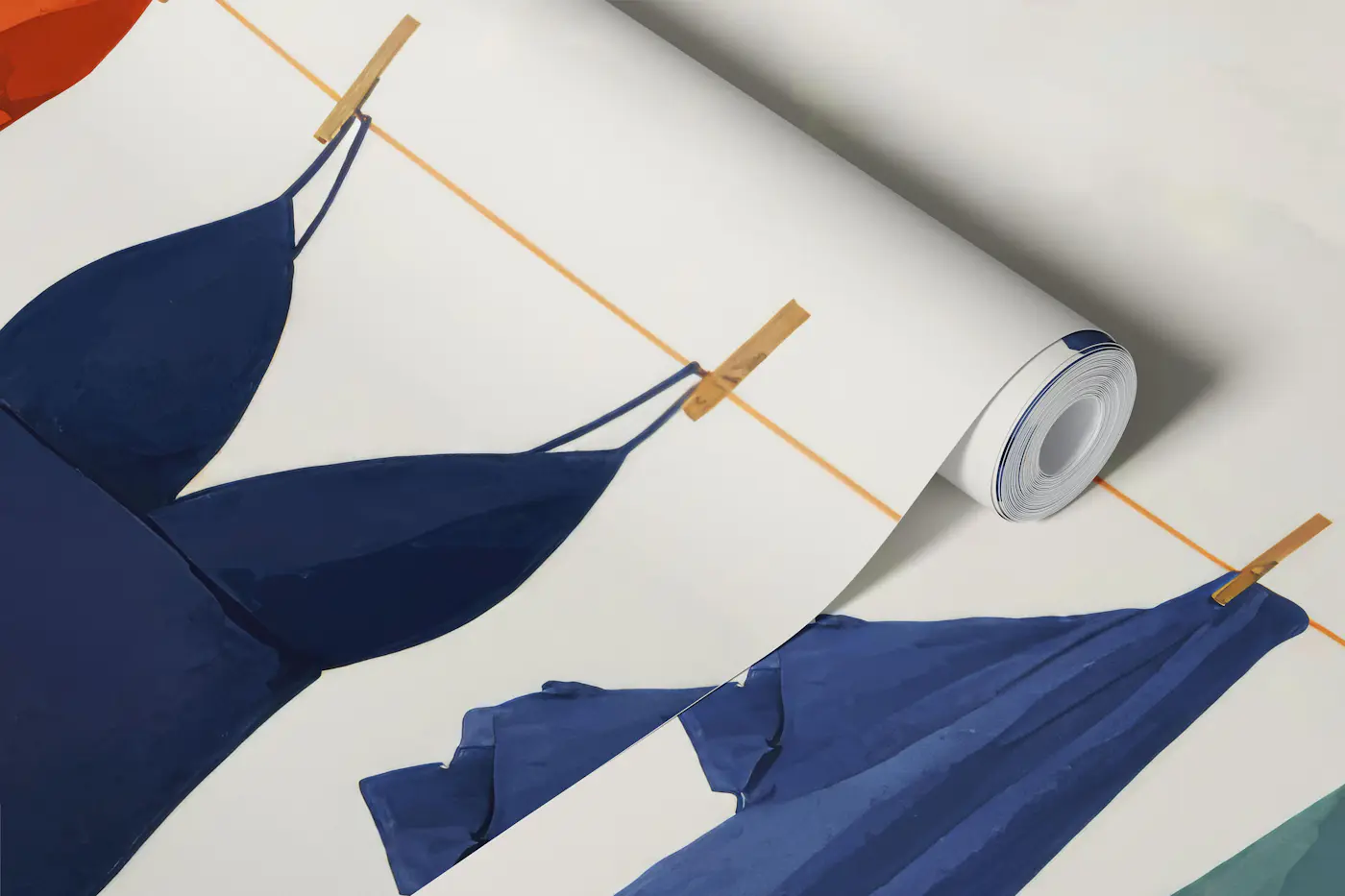 Summer Clothesline Illustration wallpaper roll
