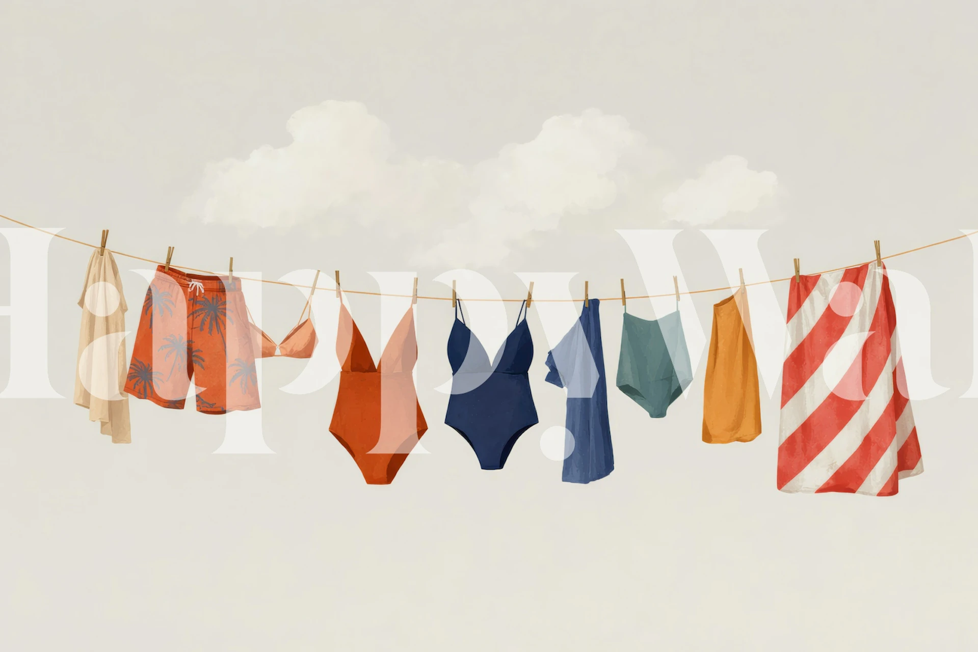 Summer clothesline illustration as wallpaper