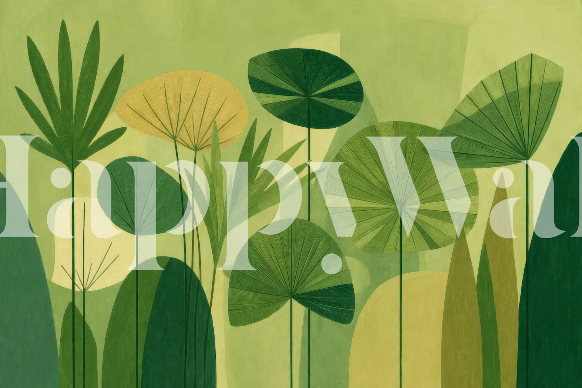 Modern Green Botanical Shapes wallpaper in a room