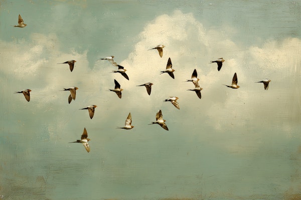 Birds in Vintage Sky