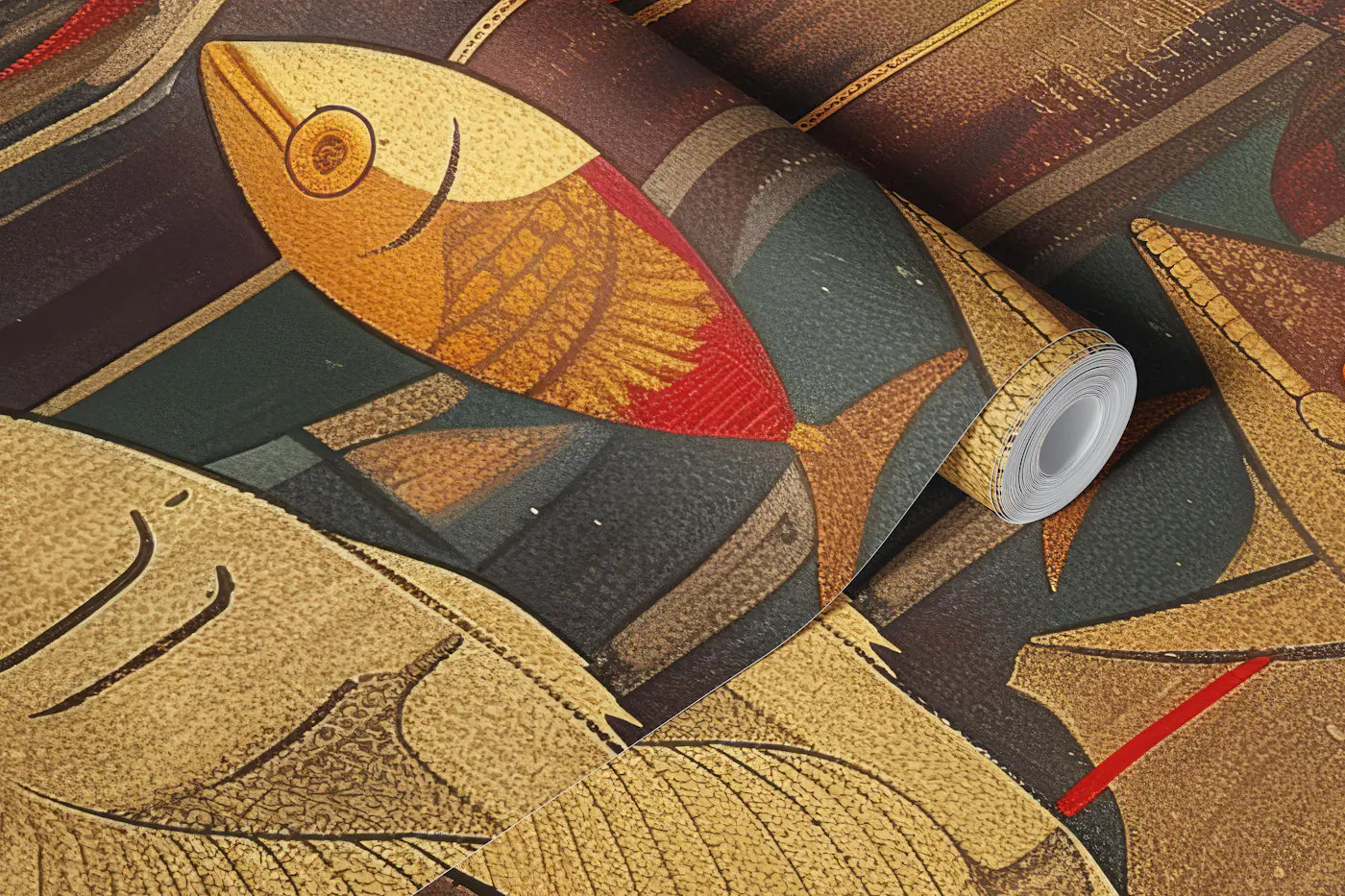 Abstract Decorative Fish Pattern wallpaper roll