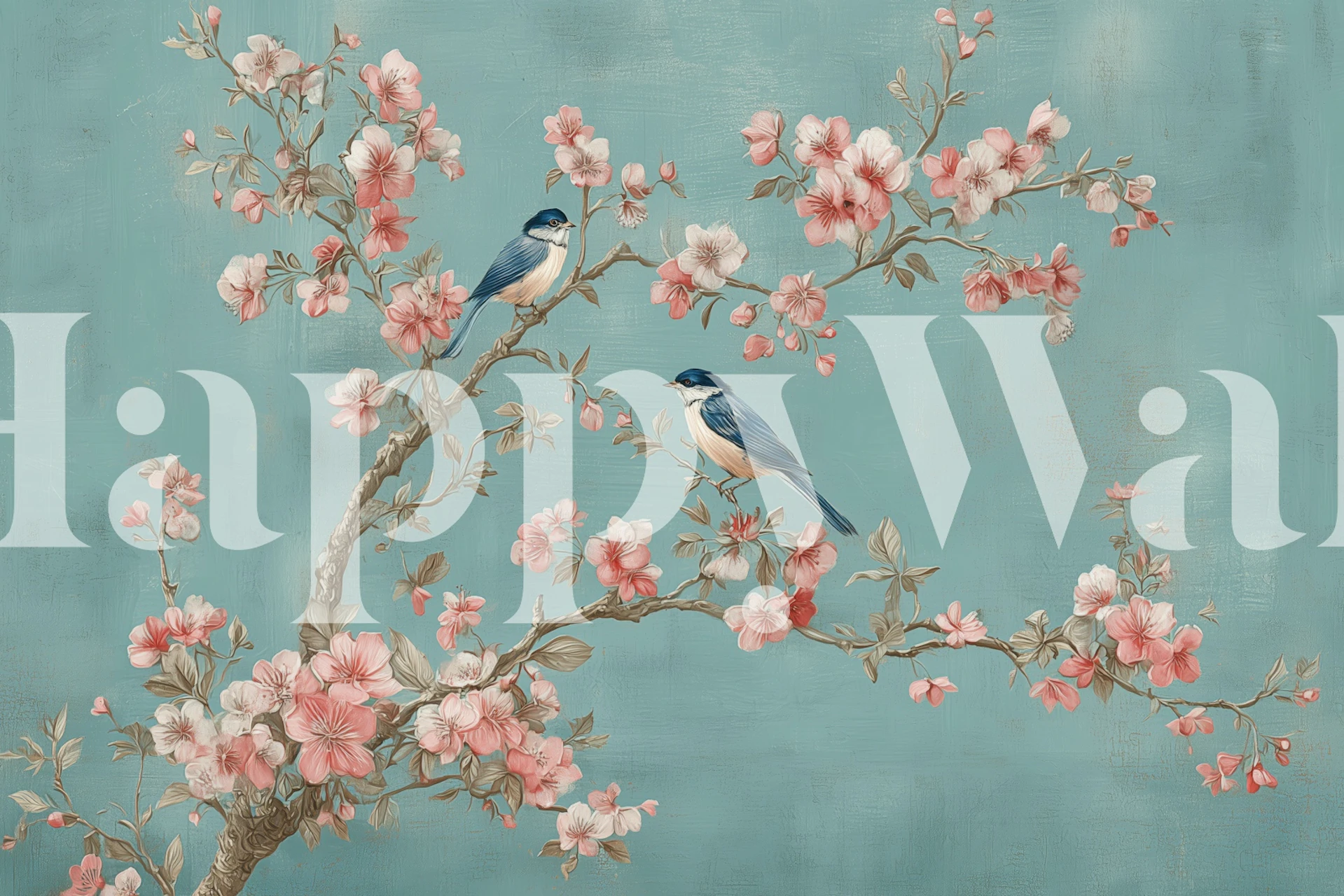 Cherry Blossom Birds wallpaper in a room