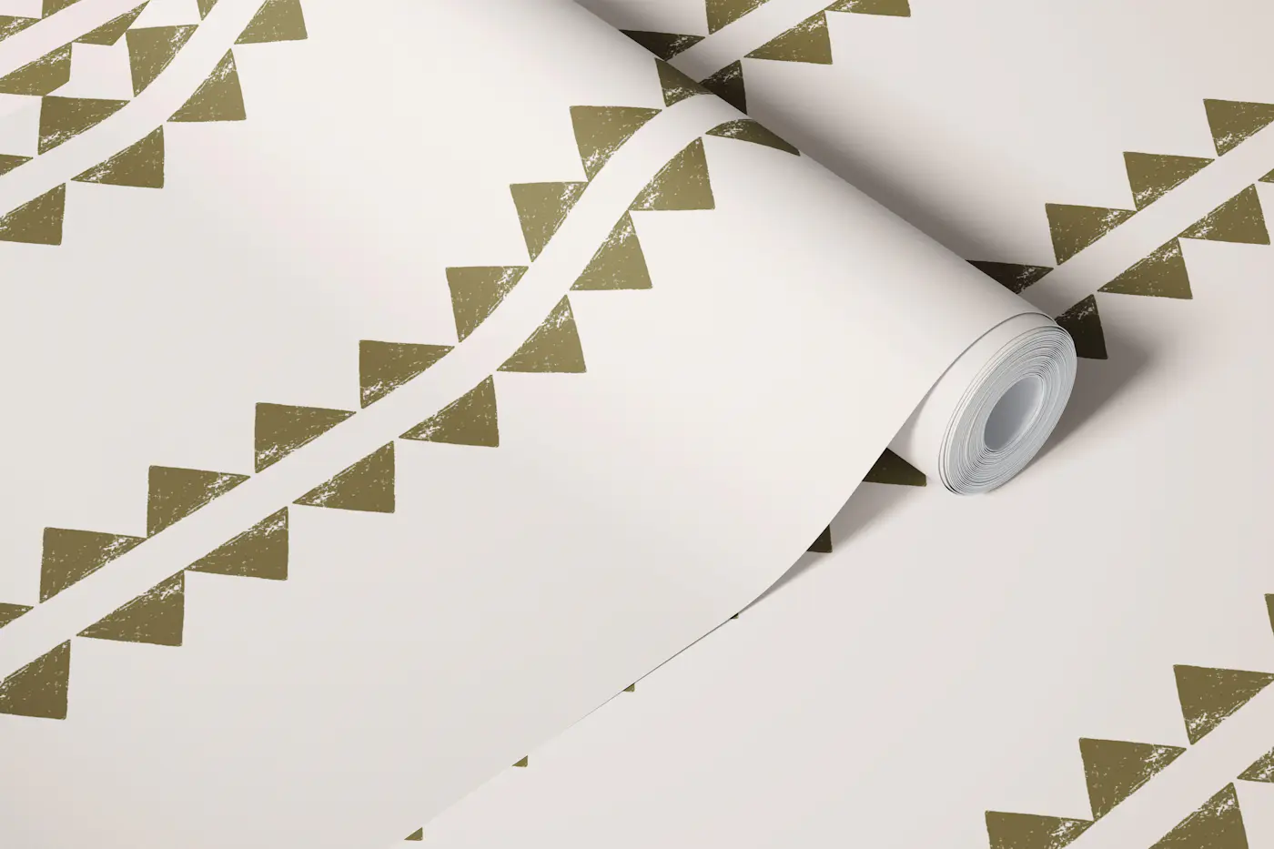 Scandi Olive Triangles on Cream wallpaper roll