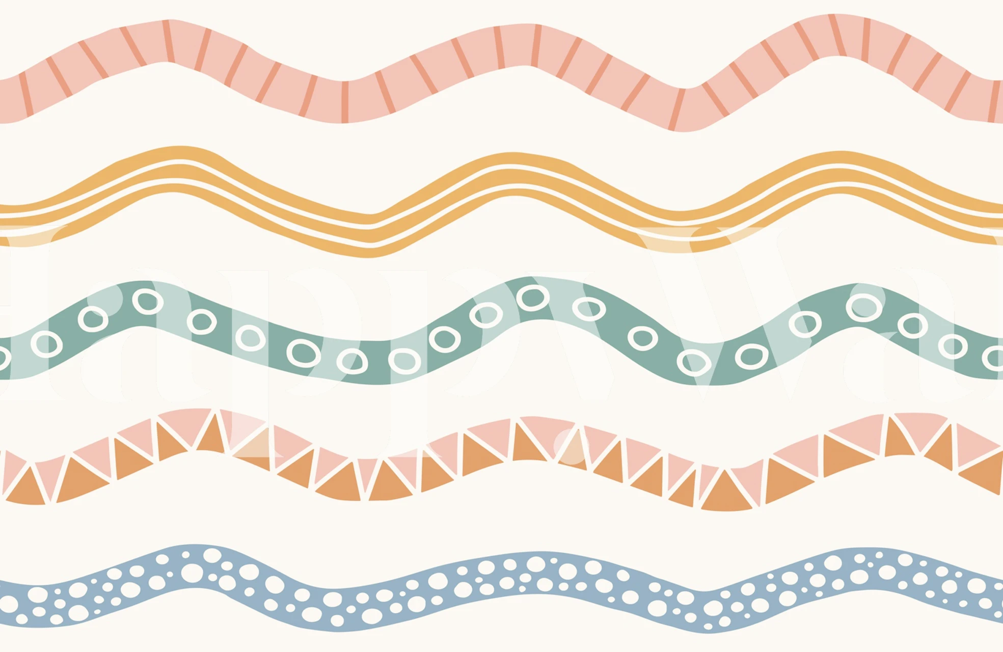 Modern Wavy Lines Boho tapeta u sobi