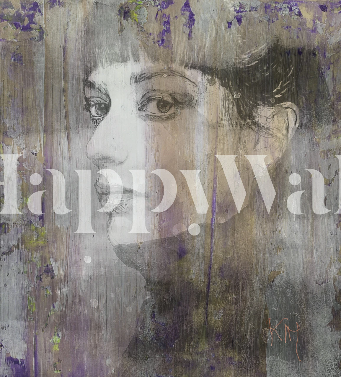 Artistic wallpaper featuring a woman's portrait