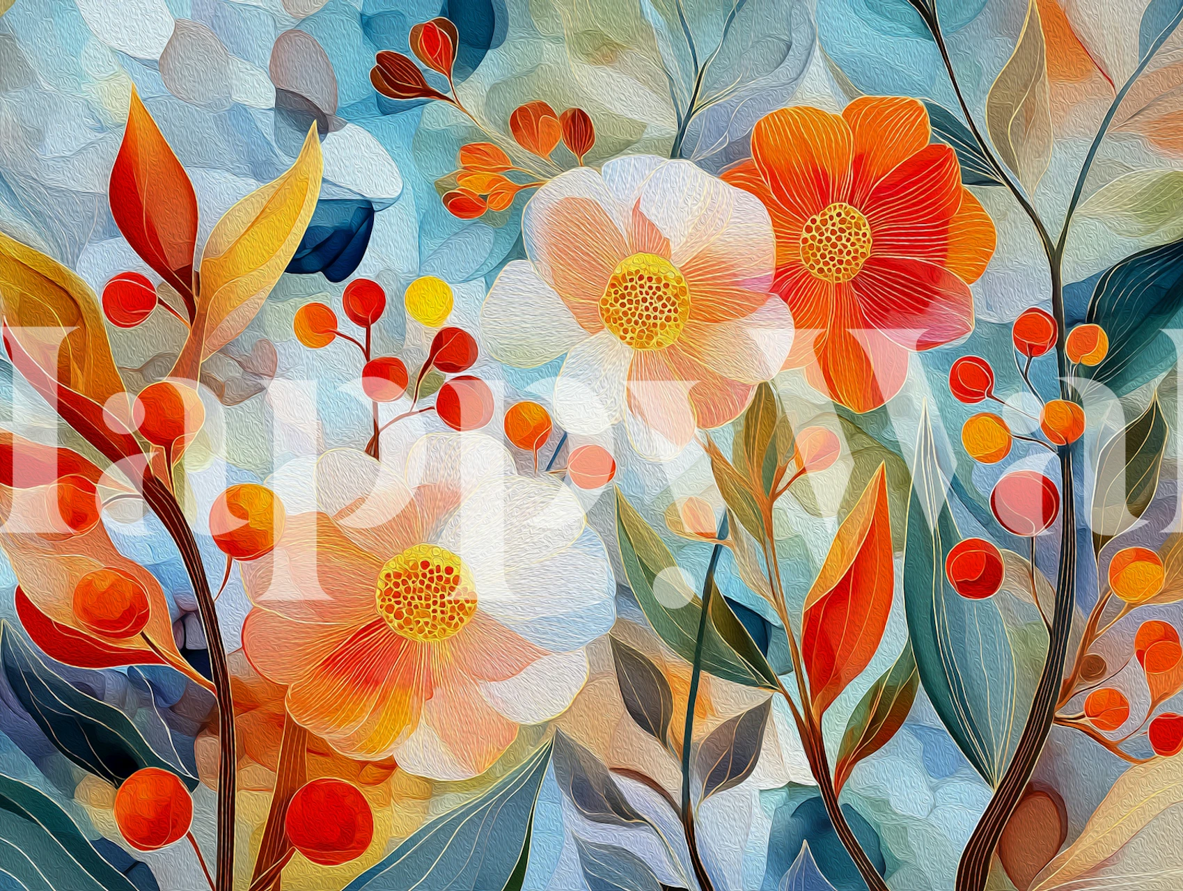 Malířská květinová tapeta v místnosti