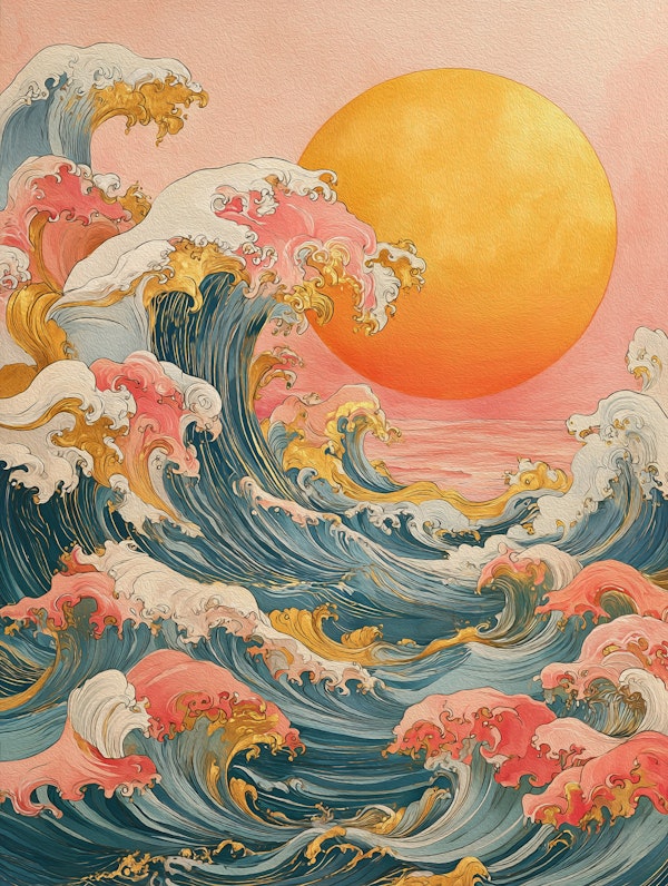 Golden Sun Over Ocean Waves