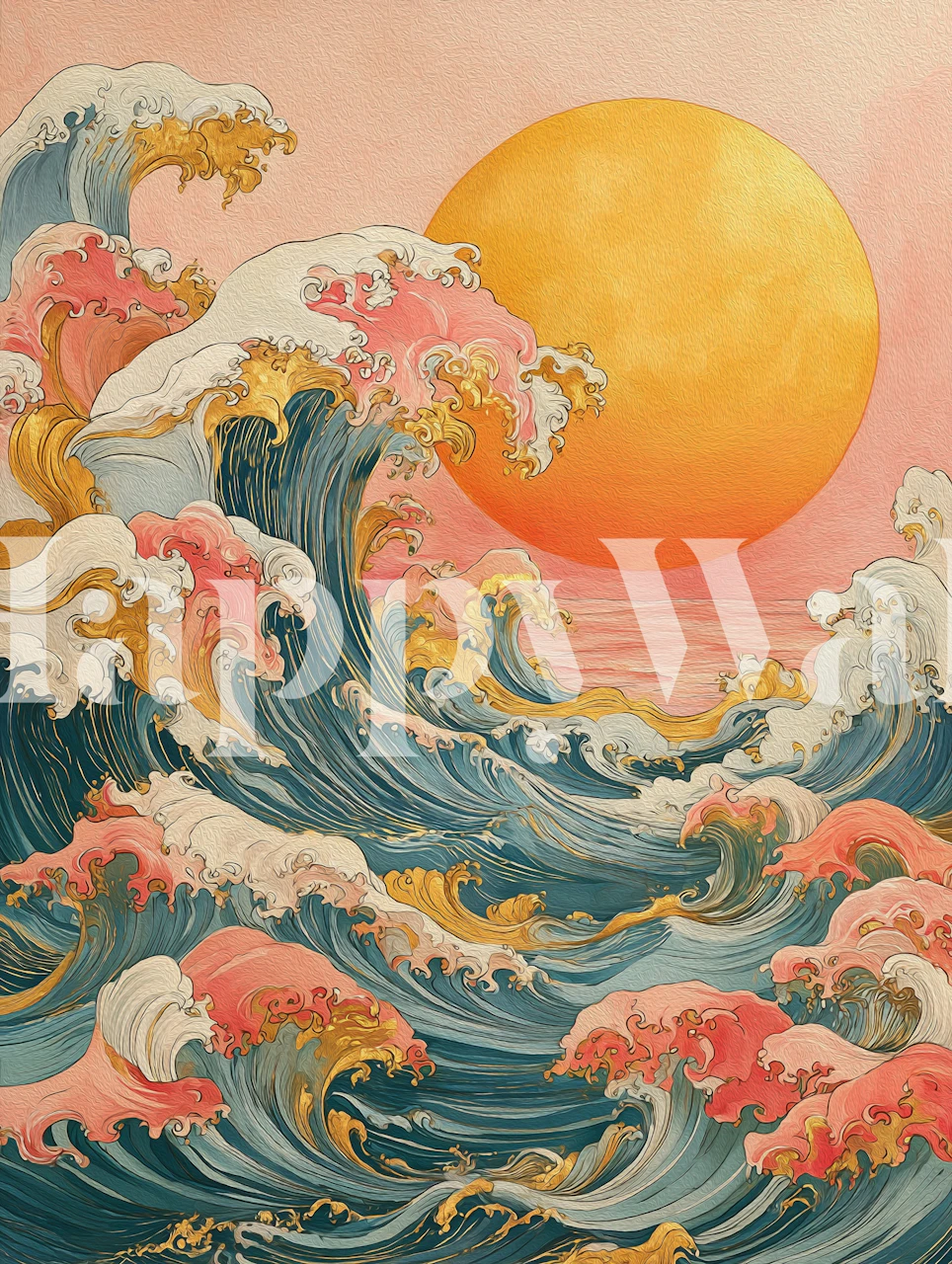 Golden Sun Over Ocean Waves wallpaper in a room