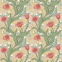 Springtime red tulips trailing tapetit