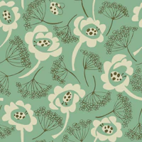 Scandi Blooms and Ladybugs Muted Sage Green wallpaper