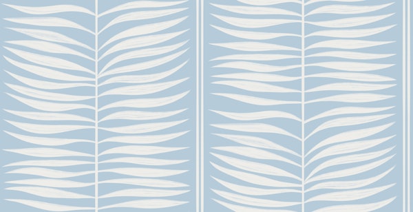 Palm Leaf Stripes Sky Blue Cloud Dancer White