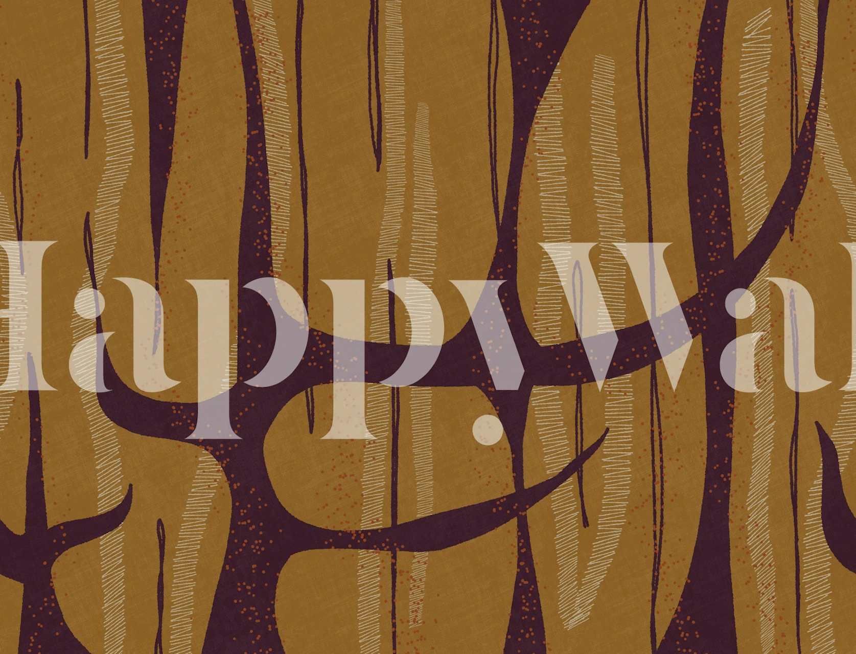 Abstract Forest burgundy mustard wallpaper in a room