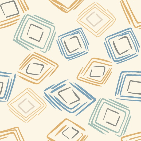 Hand Drawn Geometric Squares Blue Gold Large