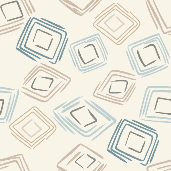 Hand Drawn Geometric Squares Teal Blue Large