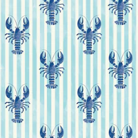 Handpainted Lobster on Blue Stripes wallpaper