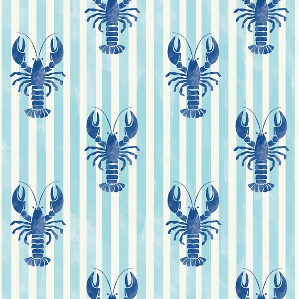 Handpainted Lobster on Blue Stripes