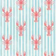 Handpainted Red Lobster on Blue Stripes