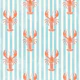 Handpainted Orange Lobster on Blue Stripes
