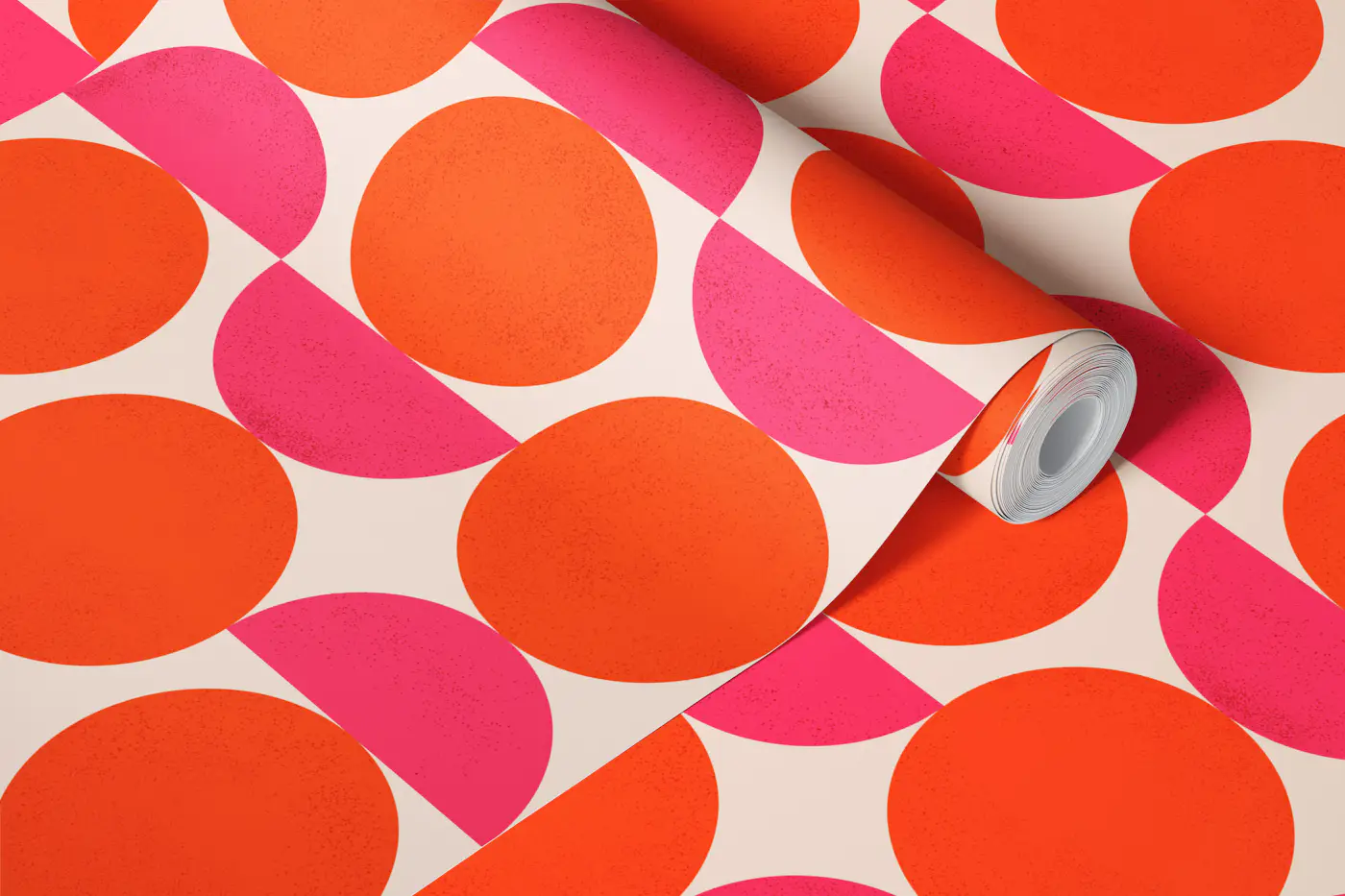 Retro Bold Bright Pink Orange Circles wallpaper roll