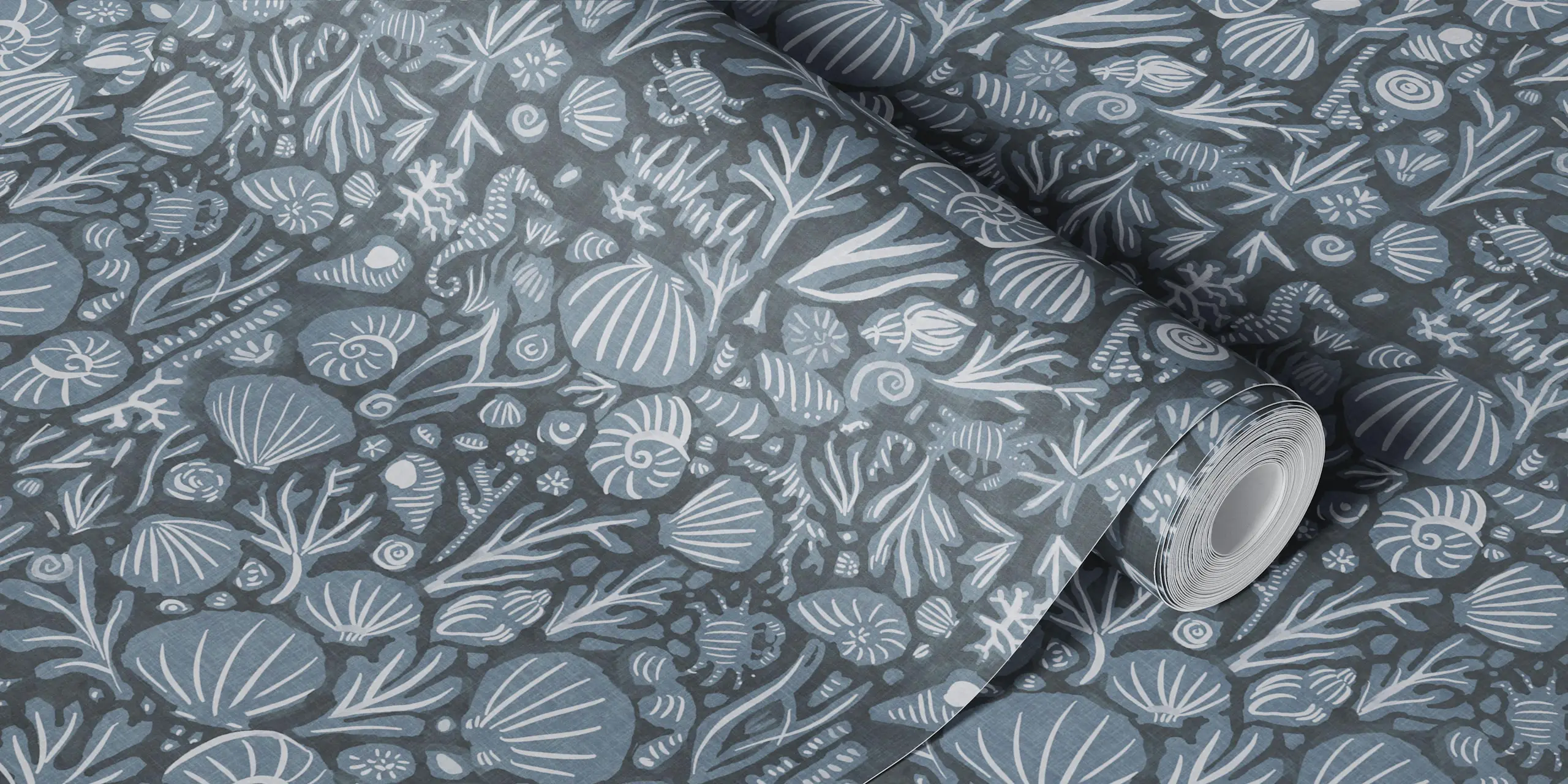 Gray Blue Shells Blue and Grey Coastal Shells and Coral Wallpaper