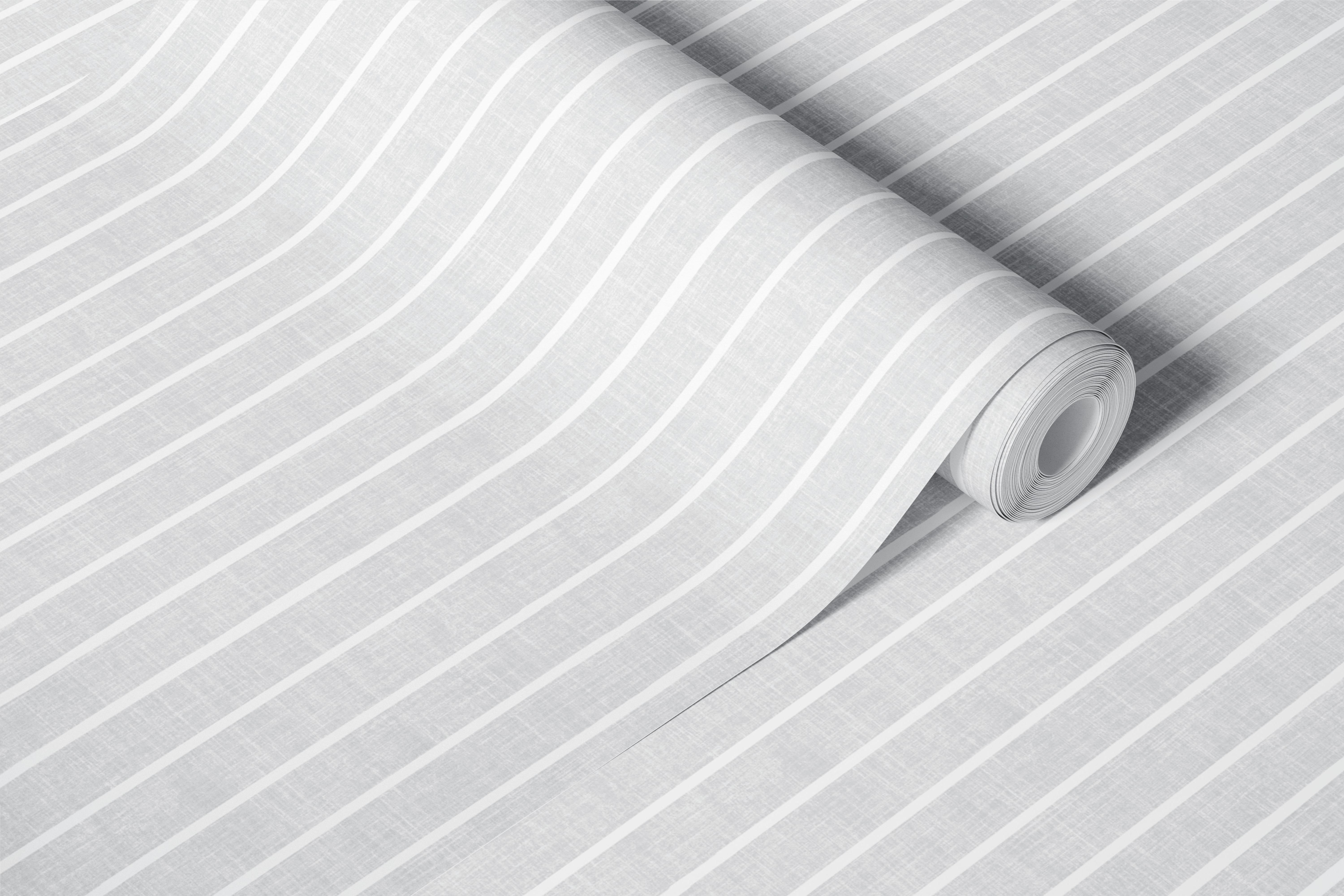 Grey and white linen textured stripes wallpaper