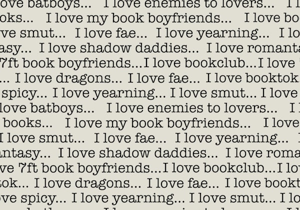 Bookish romantasy typography on cream