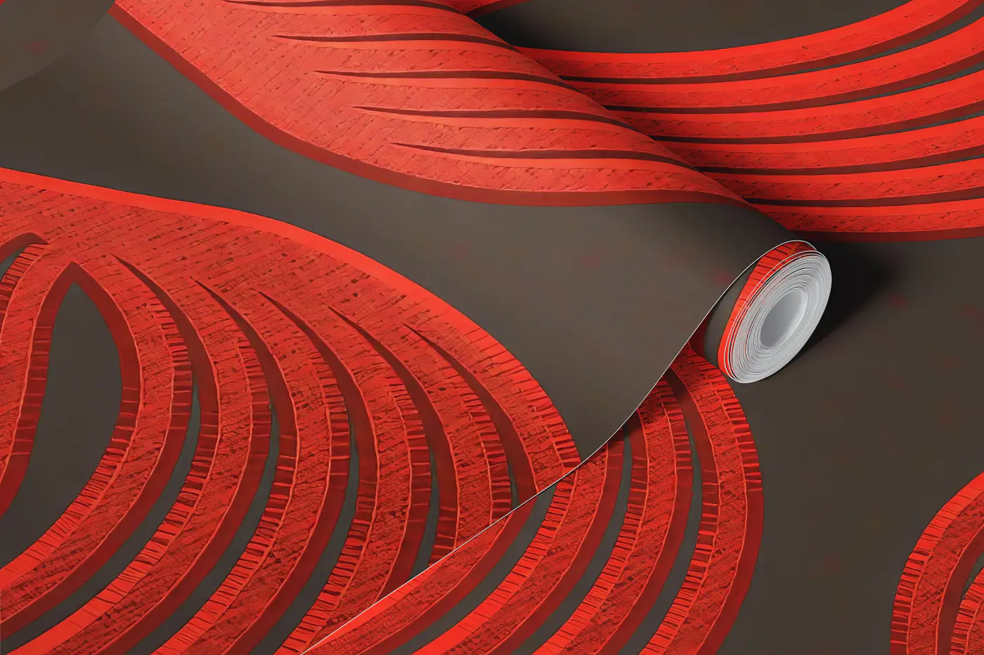 Mid Century Red Curve Flow wallpaper roll