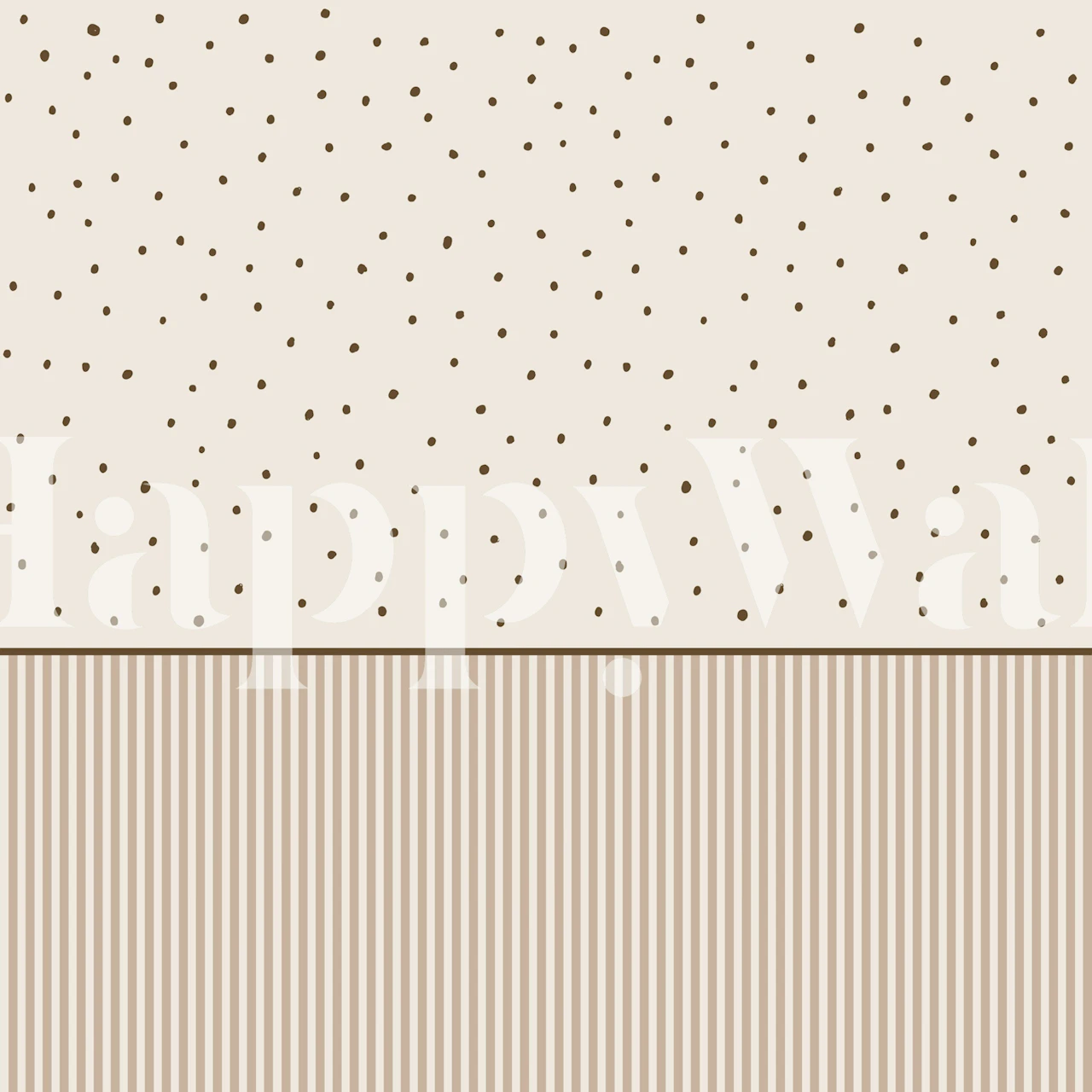 Modern half wall nursery wallpaper with dots and stripes