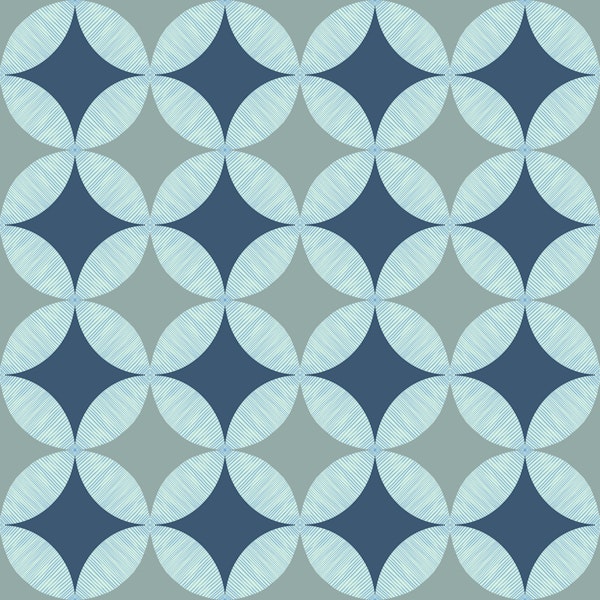 Mid Century Geometric Circles Linear Blue