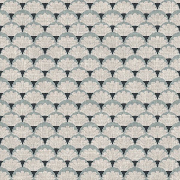 Art Deco Fan Shells Blue Gray Textured
