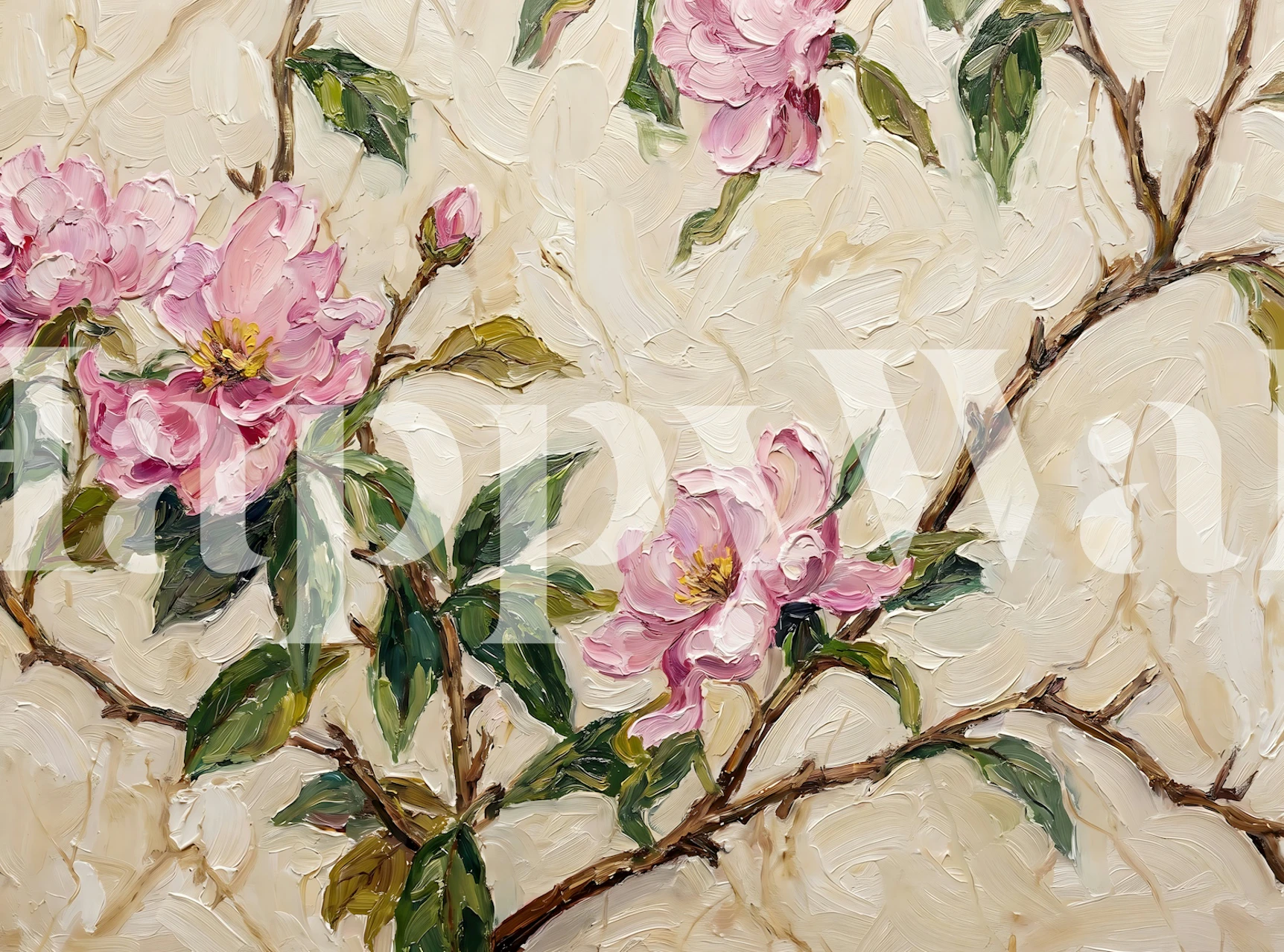 Blush Peony Branches wallpaper in a room